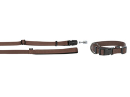Set GoLeyGo Flat Collar Leash 25mmX40-65cm  2cmX1.4-2m brown