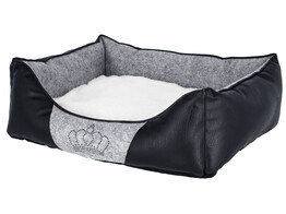 Knuffelbed Chiara 42x32x18 cm grijs/zwart met straskroon