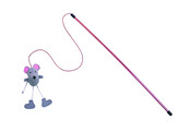 Rod with plush mouse   pole  50 cm  band with toy  60 cm