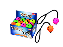 Foam rubber Smiley ball with rope   6 3 cm  display 24 pcs