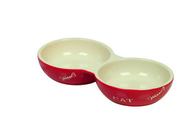 Cat ceramic double bowl  CAT    22 x 11 5 x 3 5 cm  2 x 130 ml