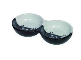 Cat ceramic double bowl  FACE    22 x 11 5 x 3 5 cm  2 x 130 ml