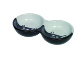 Cat ceramic double bowl  FACE    22 x 11 5 x 3 5 cm  2 x 130 ml