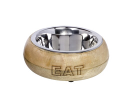 Stainless steel bowl  EAT  with wooden holder   0 80 ltr  18 cm