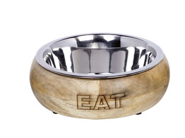 Stainless steel bowl  EAT  with wooden holder   1 50 ltr  23cm