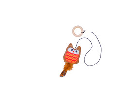 Cork owl with catnip  with wooden ring   Strap with toy 55 cm