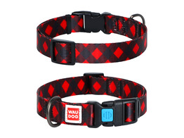 WAUDOG Nylon halsband voor honden met QR passport    rood plaid 