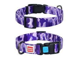 WAUDOG Nylon halsband voor honden met QR passport    paars camo 