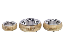 Stainless steel bowl  EAT  with wooden holder   0 37 ltr  15 3 cm