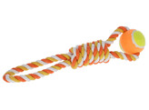 Balle avec corde pour chien coton  orange/jaune  37cm
