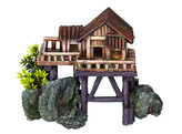 Aqua Ornaments  WOODEN HOUSE  - w/ plants   23 x 12 3 x 17 cm