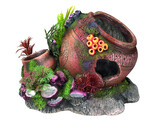 Aqua Ornaments  JAR WITH SHELLS  - w/ plants   17 5 x 13 2 x 13 cm