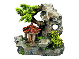 Aqua Ornaments  Temple sur falaise  avec plantes   19 x 13 x 17 2 cm