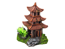 Aqua Ornaments  ASIAN TEMPLE  w/ plants   10 x 9 x 14 5 cm