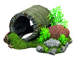 Aqua Ornaments  WOOD TUNNEL  w/ plants   18 5 x 15 5 x 9 cm