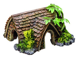 Aqua Ornaments  COTTAGE  w/ plants   15 x 14 x 8 cm