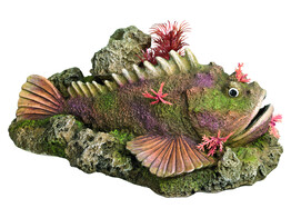 Aqua Ornaments  STONE FISH  WITH PLANTS   21 0 x 14 5 x 9 0 cm