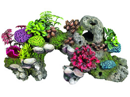 Aqua Ornaments  CORAL  WITH PLANTS   28 0 x 12 0 x 13 5 cm