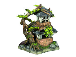 Aqua Ornaments  HOUSE WITH BONSAI  w/ plants   17 5 x 15 5 x 19 8 cm