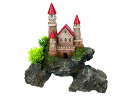 Aqua Ornaments  CASTLE  - w/ plants   15 5 x 8 x 15 5 cm