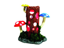 Aqua Ornaments  LOG WITH MUSHROOMs  with LED   23 8 x 11 7 x 23 3 cm