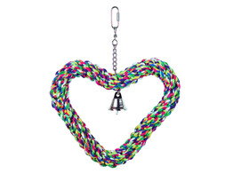 Jouet pour cage  coeur en coton avec clochette   27 x 21 cm