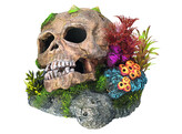 Aqua Ornaments  SCULL - w/ plants   13 5 x 13 5 x 10 5 cm