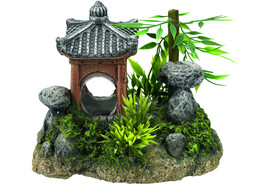 Aqua Ornaments  Temple asiatique  avec plantes   15 5 x 10 5 x 12 5 cm