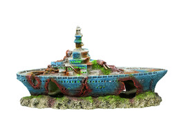 Aqua Ornaments  SHIP WRACK  with LED   27 x 7 x 14 5 cm