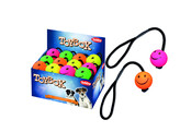 Foam rubber Smiley ball with rope   6 3 cm  display 24 pcs