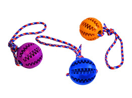 Dental rubber ball with rope   display 16 pcs.  ball  O 7 cm  rope  30 cm