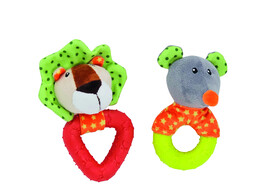 Plush lion and mouse  with TPR ring   display 18 pcs  12 15 cm