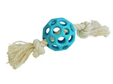 Rubber fence ball with rope   display 16 pcs  ball 7 cm  rope 25 cm