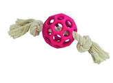 Rubber fence ball with rope   display 16 pcs  ball 7 cm  rope 25 cm