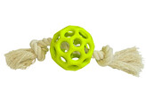 Rubber fence ball with rope   display 16 pcs  ball 7 cm  rope 25 cm